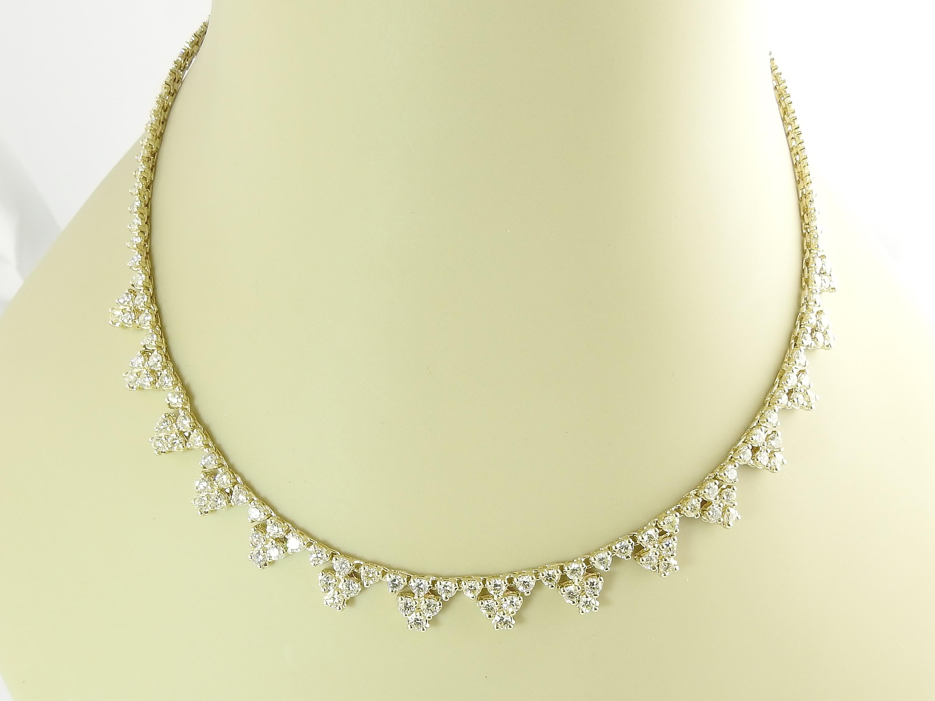 14 Karat Yellow Gold Diamond Tennis Necklace 12.5 Carat 3