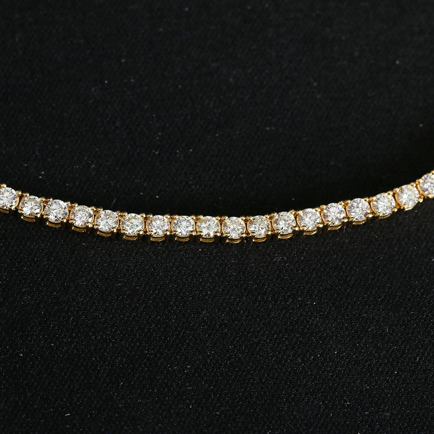 14k Yellow Gold Diamond Tennis Necklace 8.5 Cts In New Condition For Sale In Dallas, TX