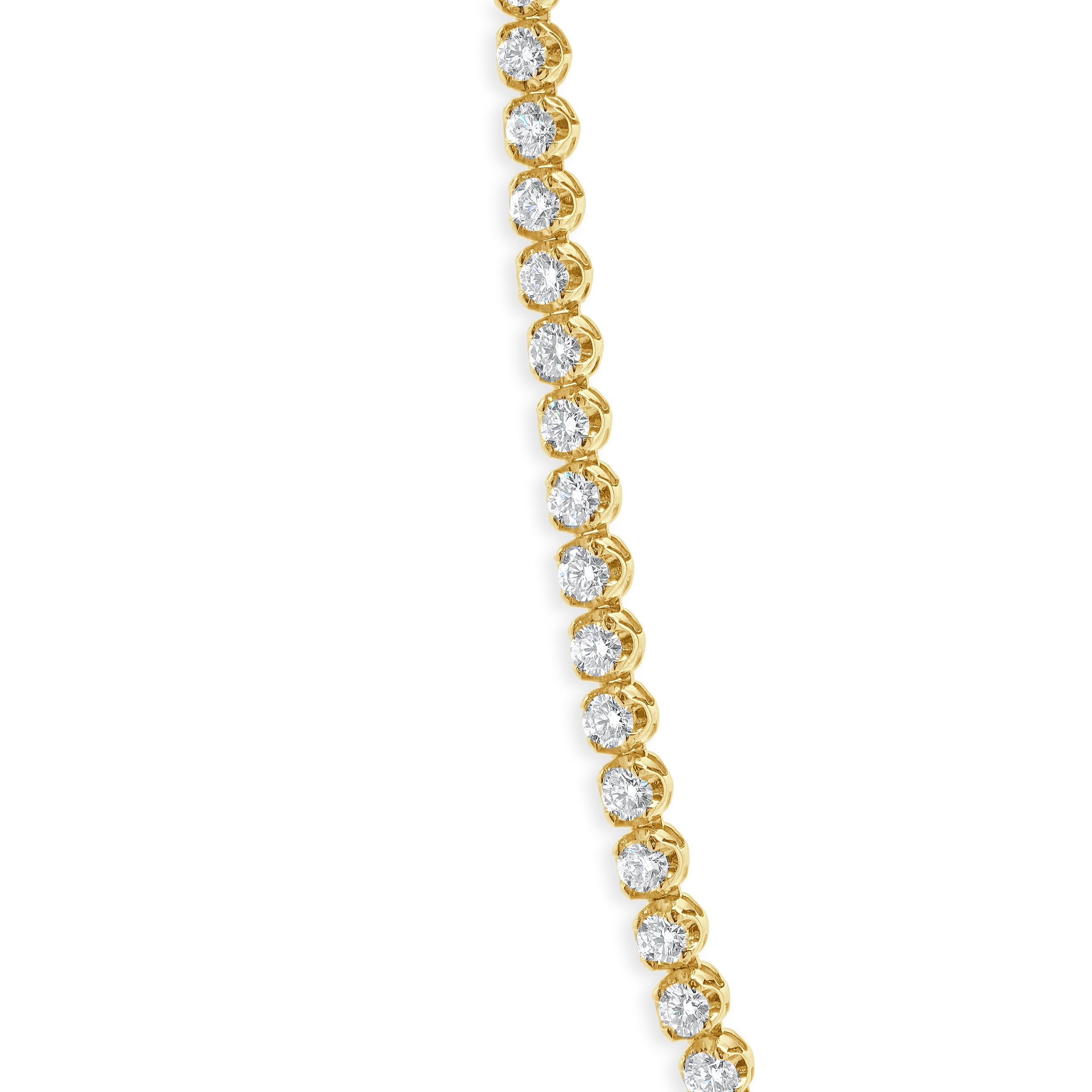 Designer: custom
Material: 14K yellow gold
Diamonds: 84 round brilliant Diamond = 16.37cttw
Color: G
Clarity:VS- SI1
Dimensions: necklace measures 16.5-inches in length 
Weight: 36.36 grams