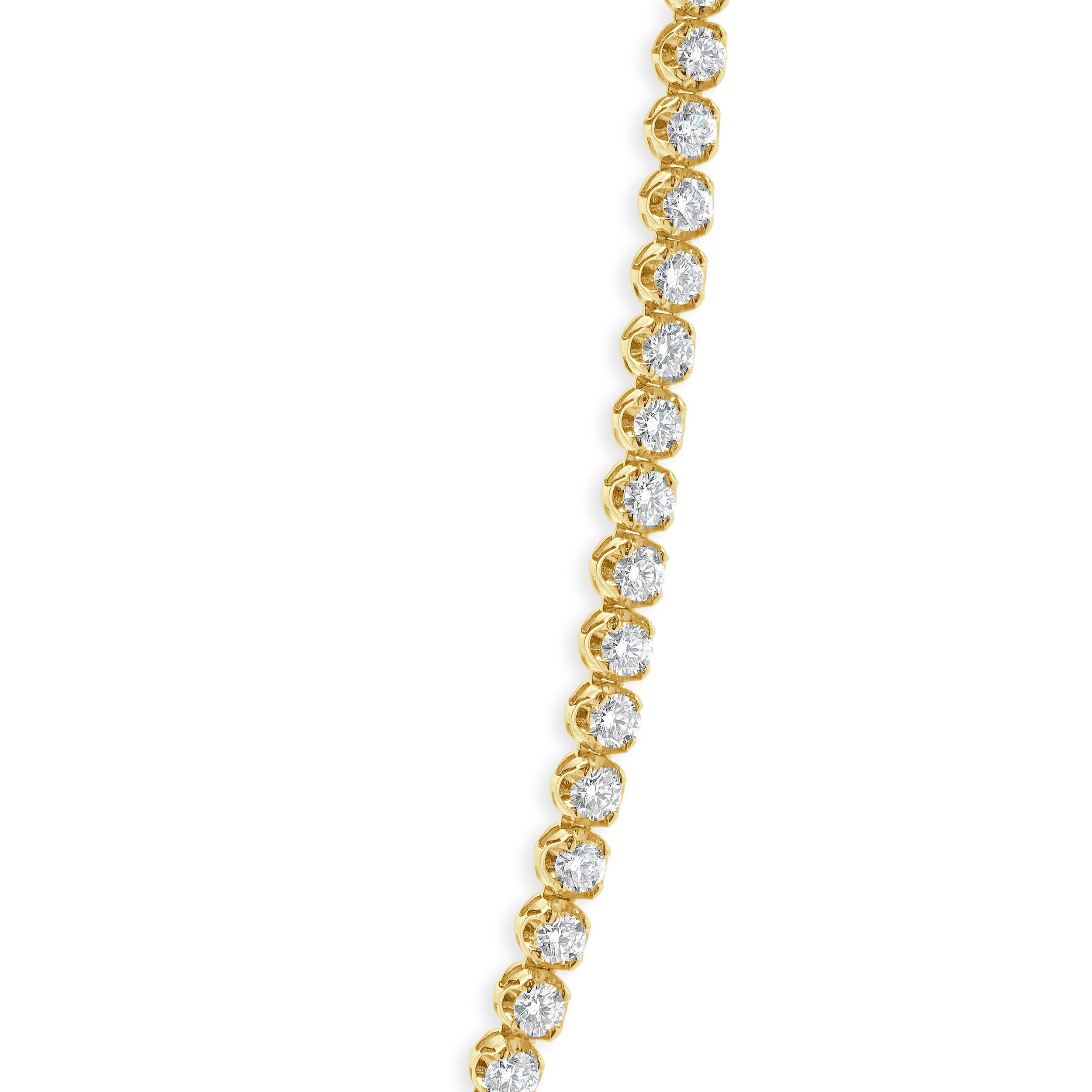 Round Cut 14k Yellow Gold Diamond Tennis Necklace For Sale