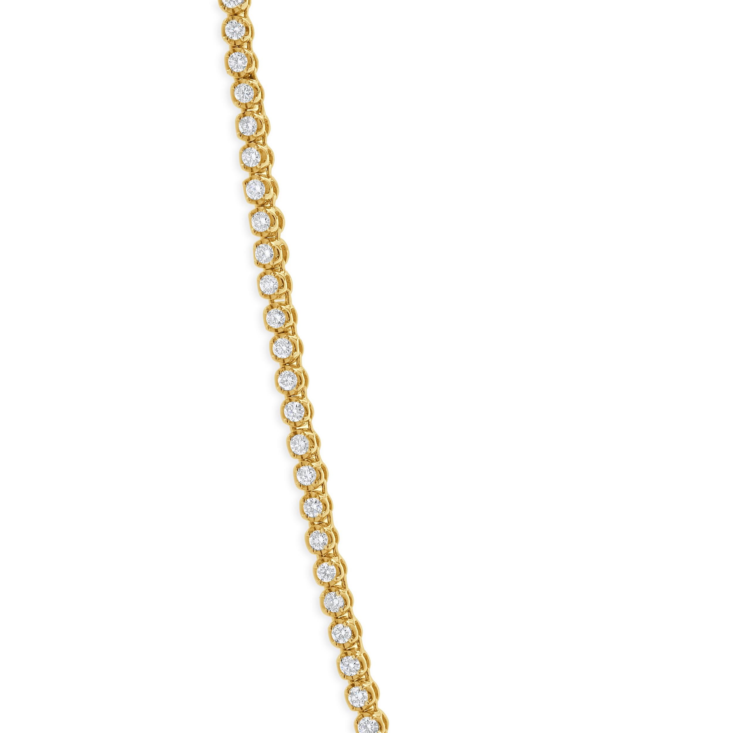 Round Cut 14k Yellow Gold Diamond Tennis Necklace For Sale