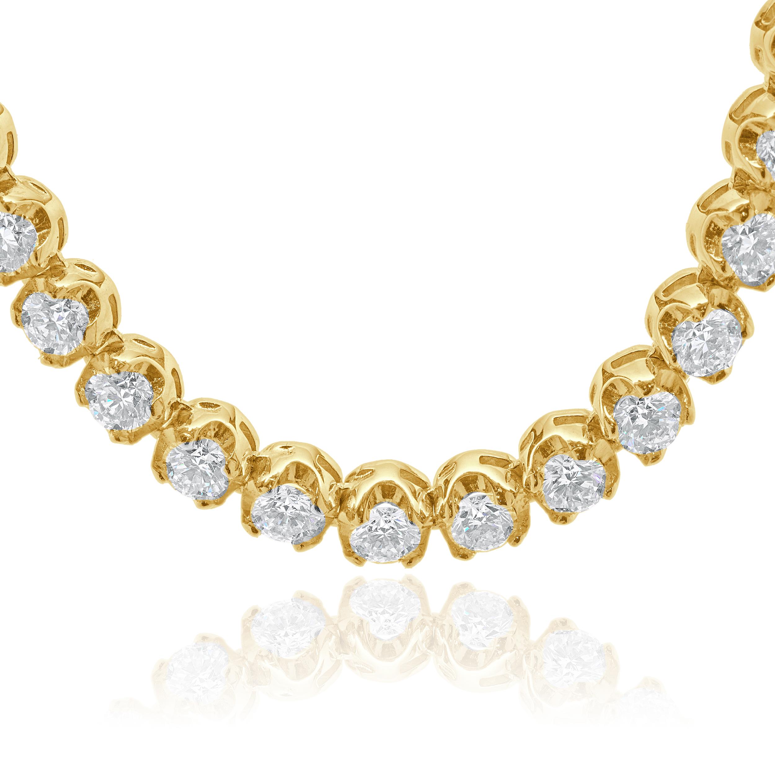 14k Yellow Gold Diamond Tennis Necklace In Excellent Condition For Sale In Scottsdale, AZ