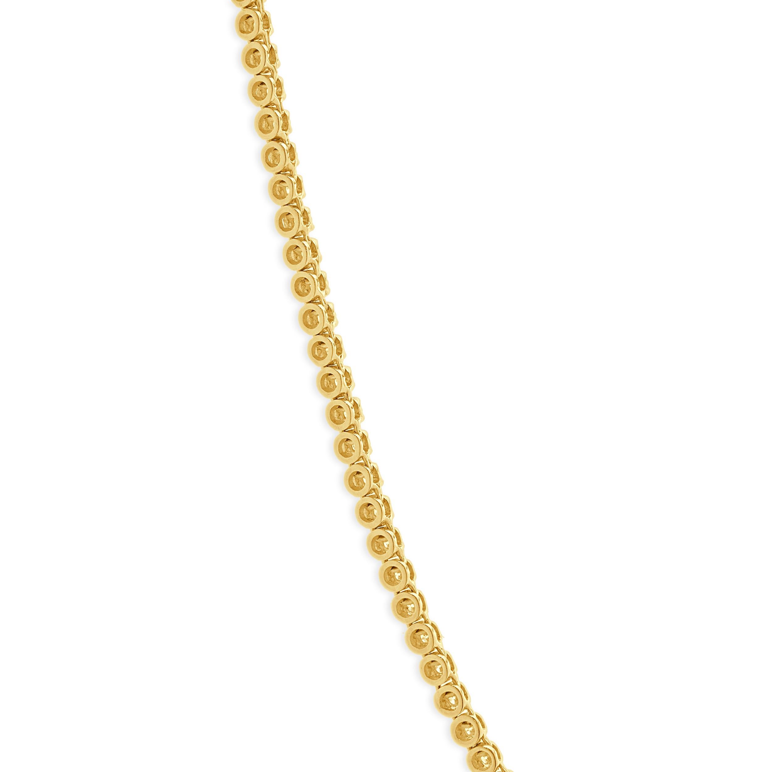 14k Yellow Gold Diamond Tennis Necklace In Excellent Condition For Sale In Scottsdale, AZ