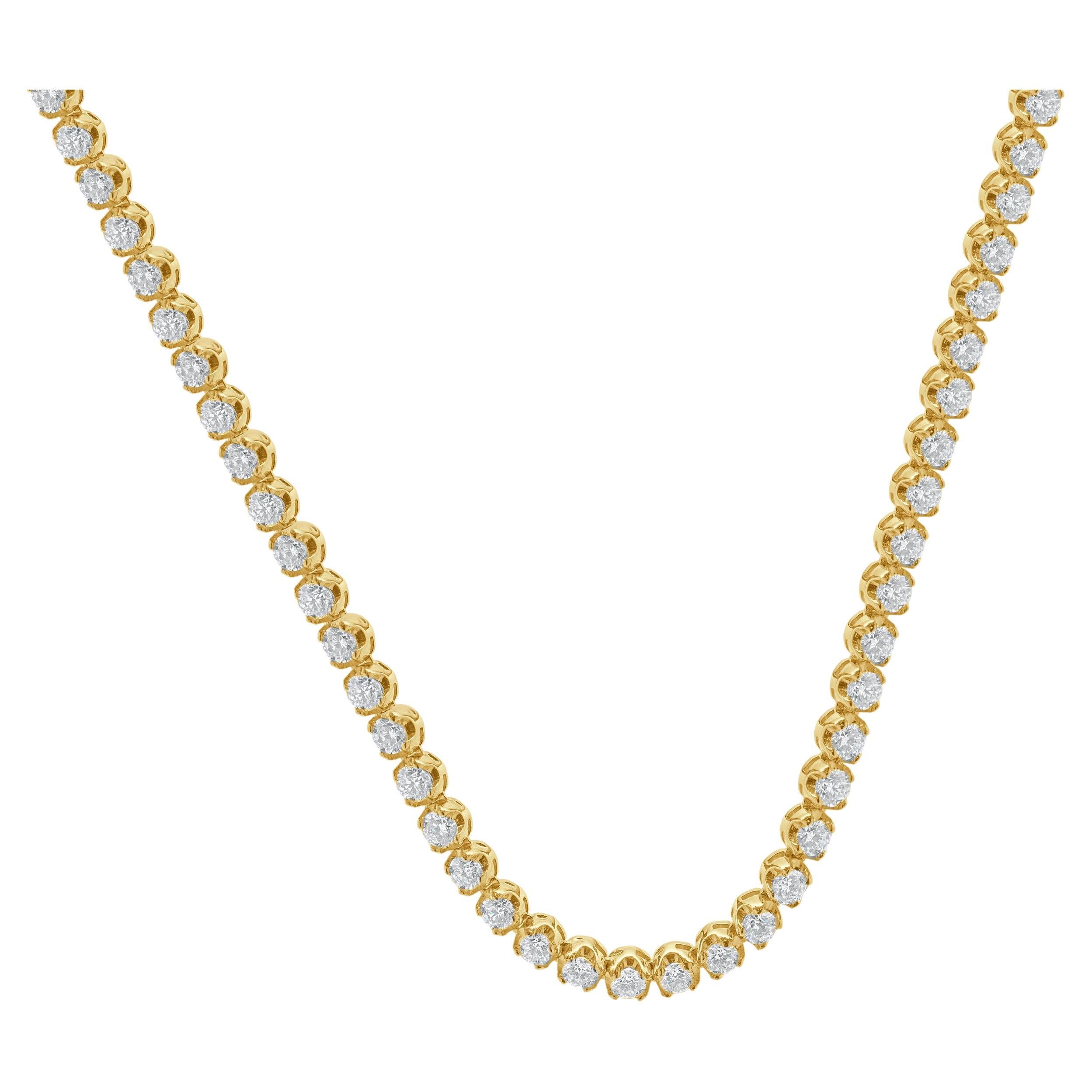 14k Yellow Gold Diamond Tennis Necklace For Sale