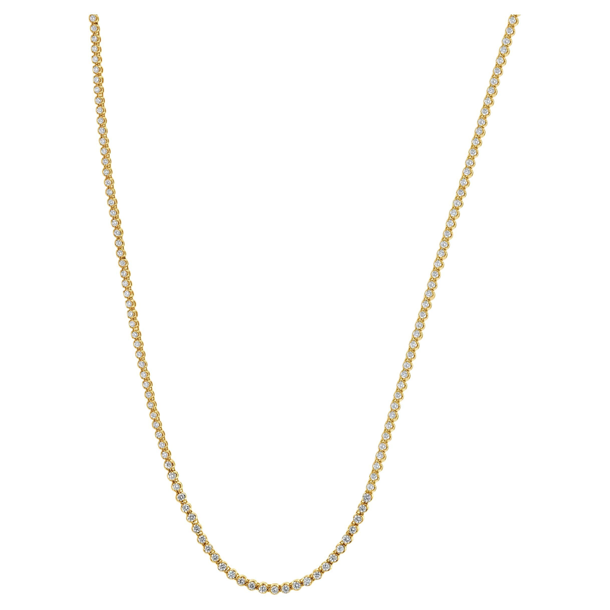 14k Yellow Gold Diamond Tennis Necklace For Sale