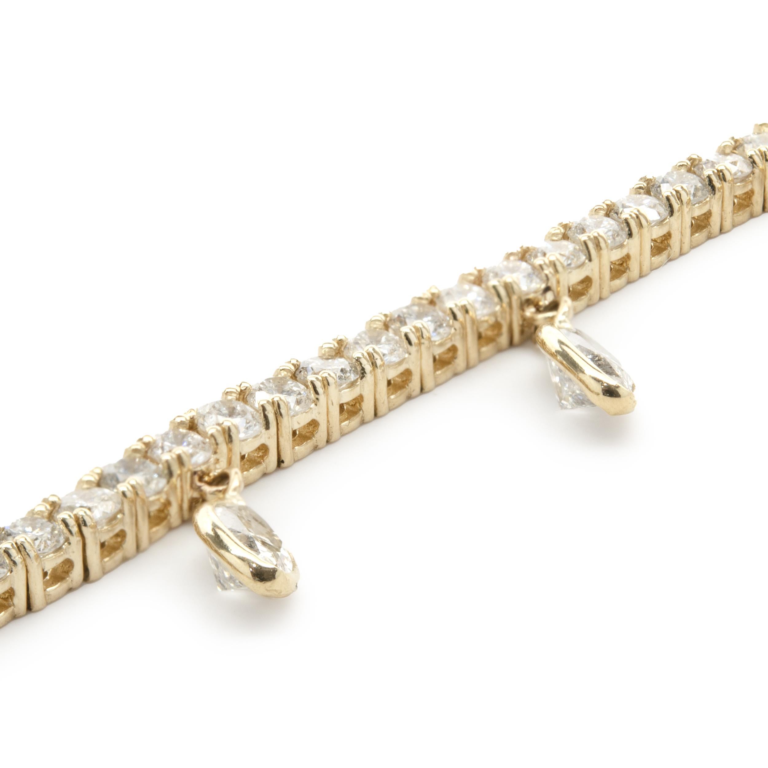 14 Karat Gelbgold Diamant-Tennis-Halskette mit Marquise-Diamant-Tropfen in der Lünette (Marquiseschliff)