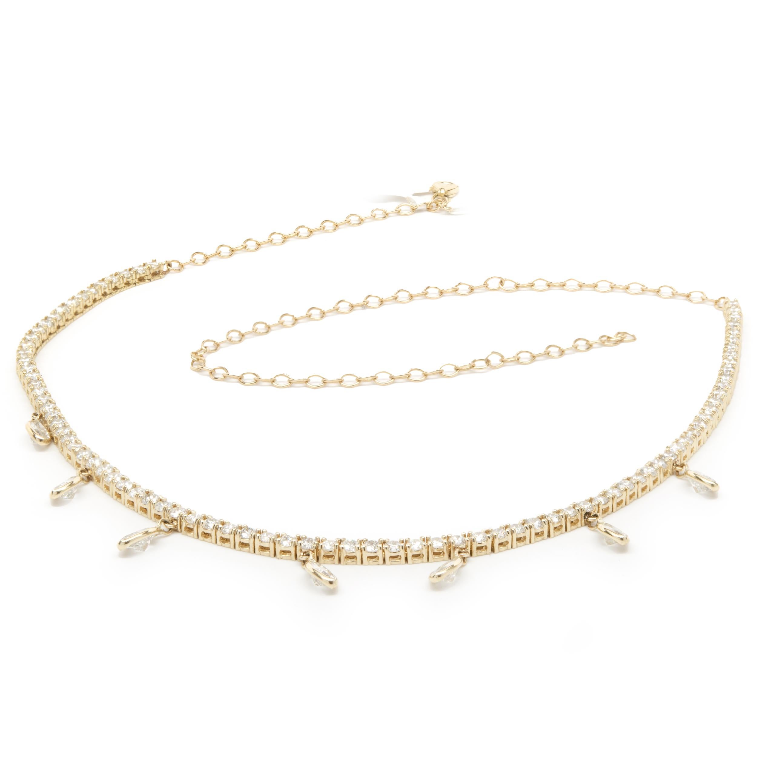 14 Karat Gelbgold Diamant-Tennis-Halskette mit Marquise-Diamant-Tropfen in der Lünette im Zustand „Hervorragend“ in Scottsdale, AZ