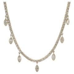 14 Karat Gelbgold Diamant-Tennis-Halskette mit Marquise-Diamant-Tropfen in der Lünette