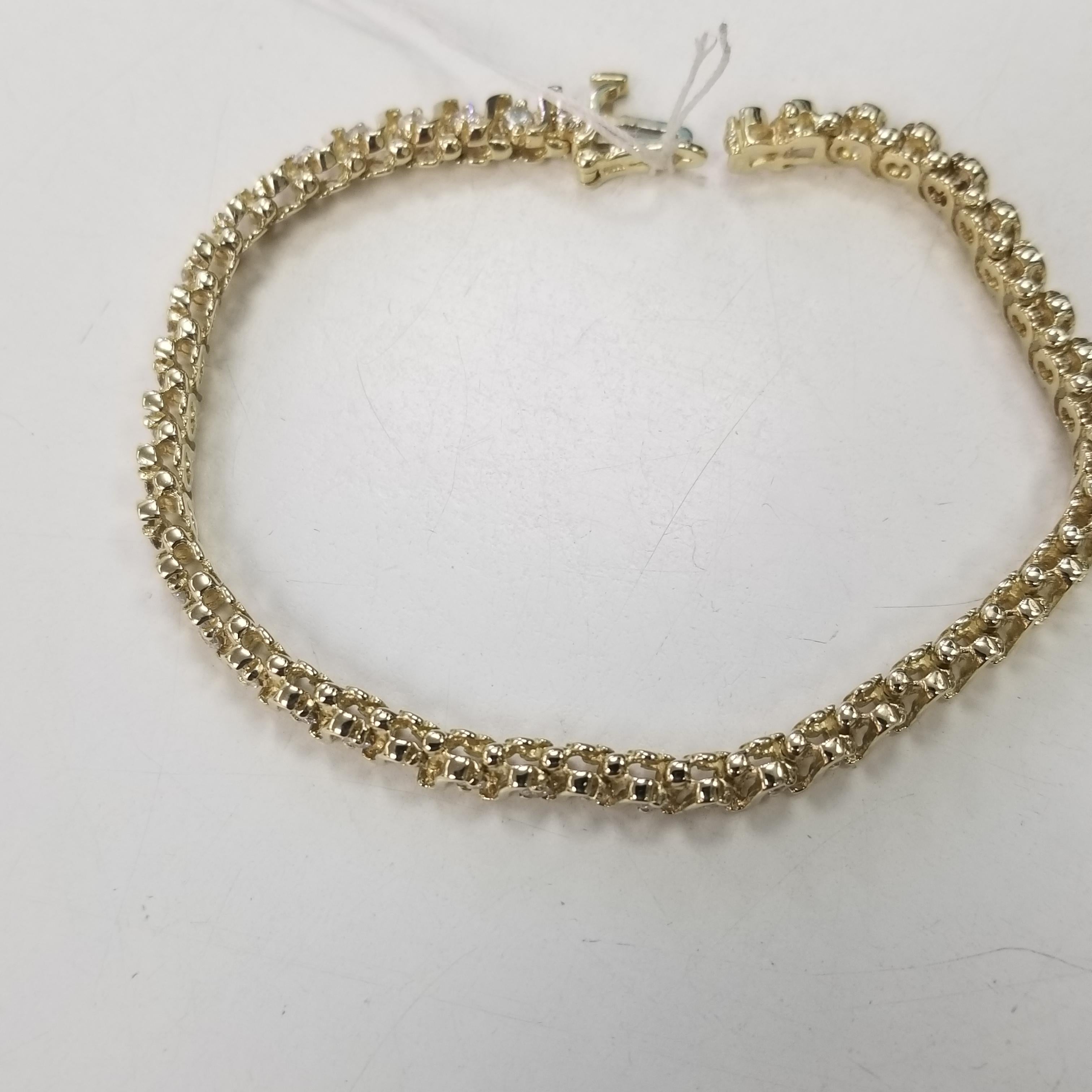 Contemporain Bracelet tennis en or jaune 14 carats avec diamants en forme de S de 3,10 carats en vente