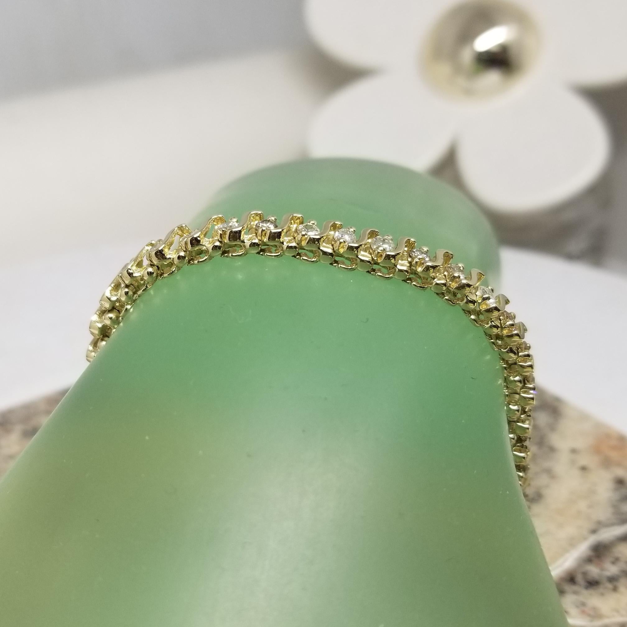 Bracelet tennis en or jaune 14 carats avec diamants en forme de S de 3,10 carats Unisexe en vente