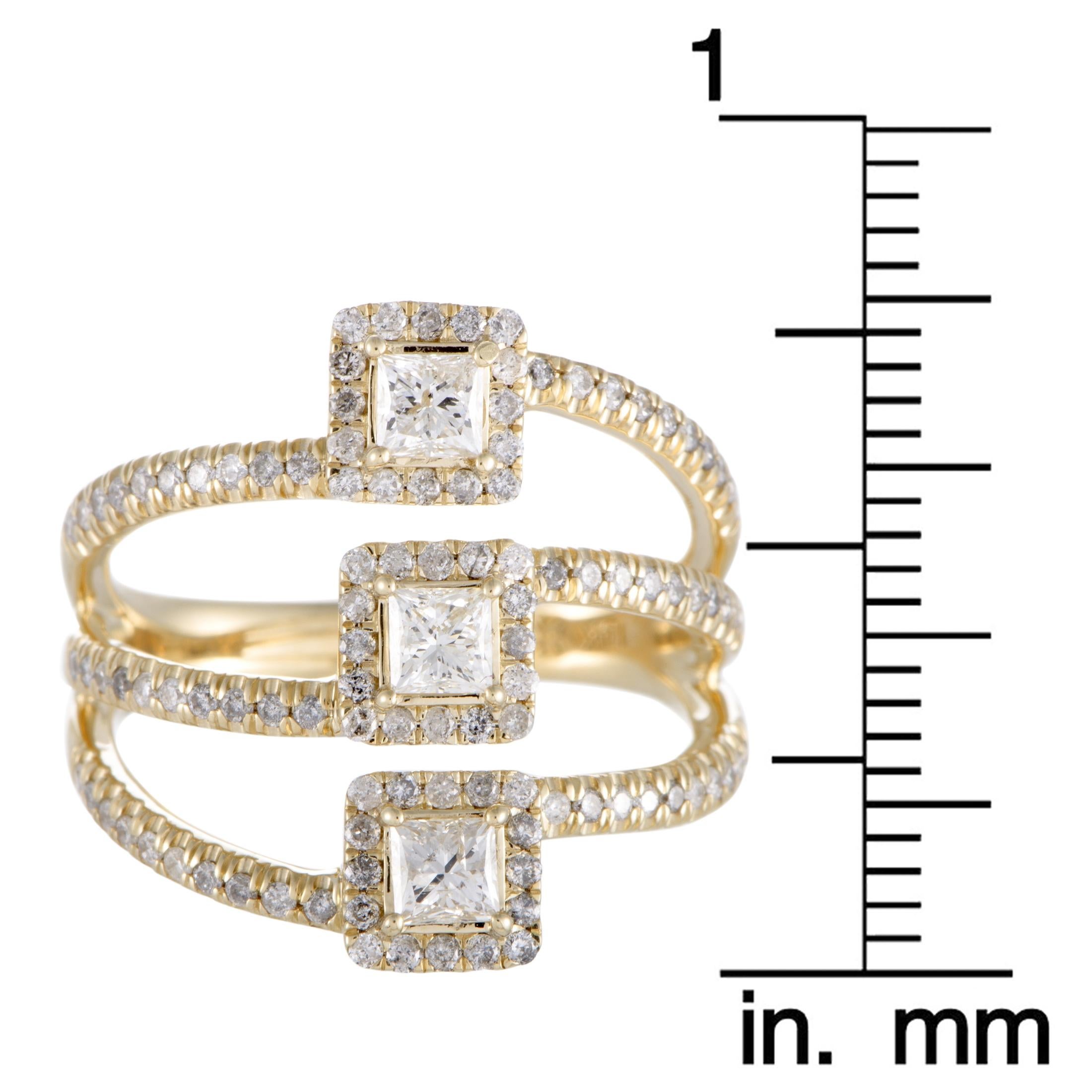 14 Karat Yellow Gold Diamond Three Square Ring 1