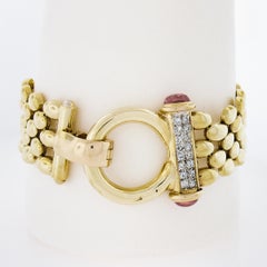 14K Gelbgold Diamant & Turmalin 5 Reihen poliertes ovales Gliederkette-Armband