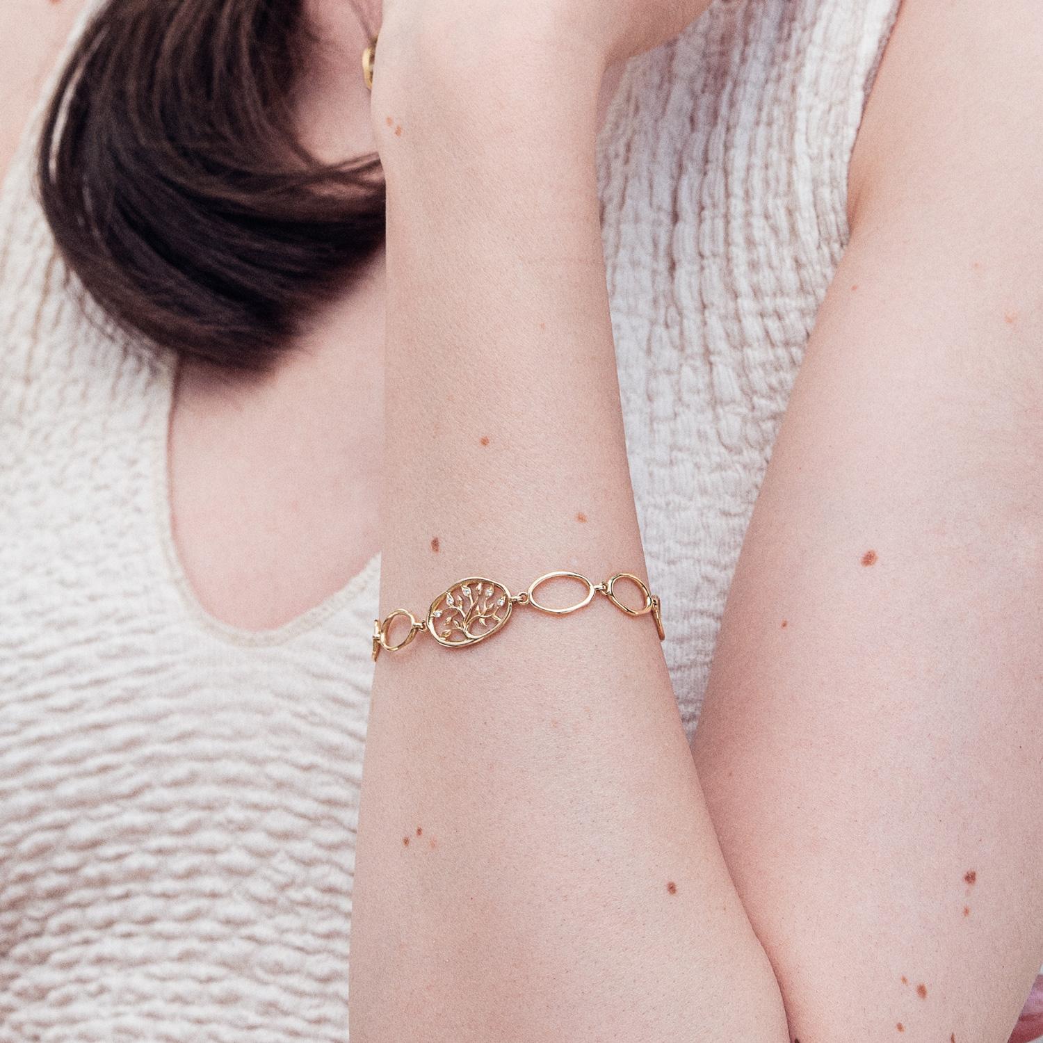 Pulsera Talismán Árbol de la Vida de Diamantes de Oro Amarillo de 14k Moderno en venta