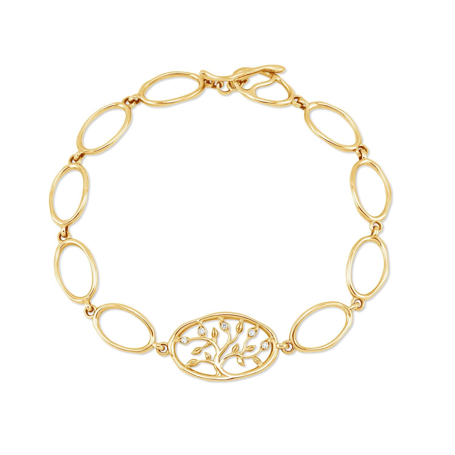 Pulsera Talismán Árbol de la Vida de Diamantes de Oro Amarillo de 14k Corte redondo en venta