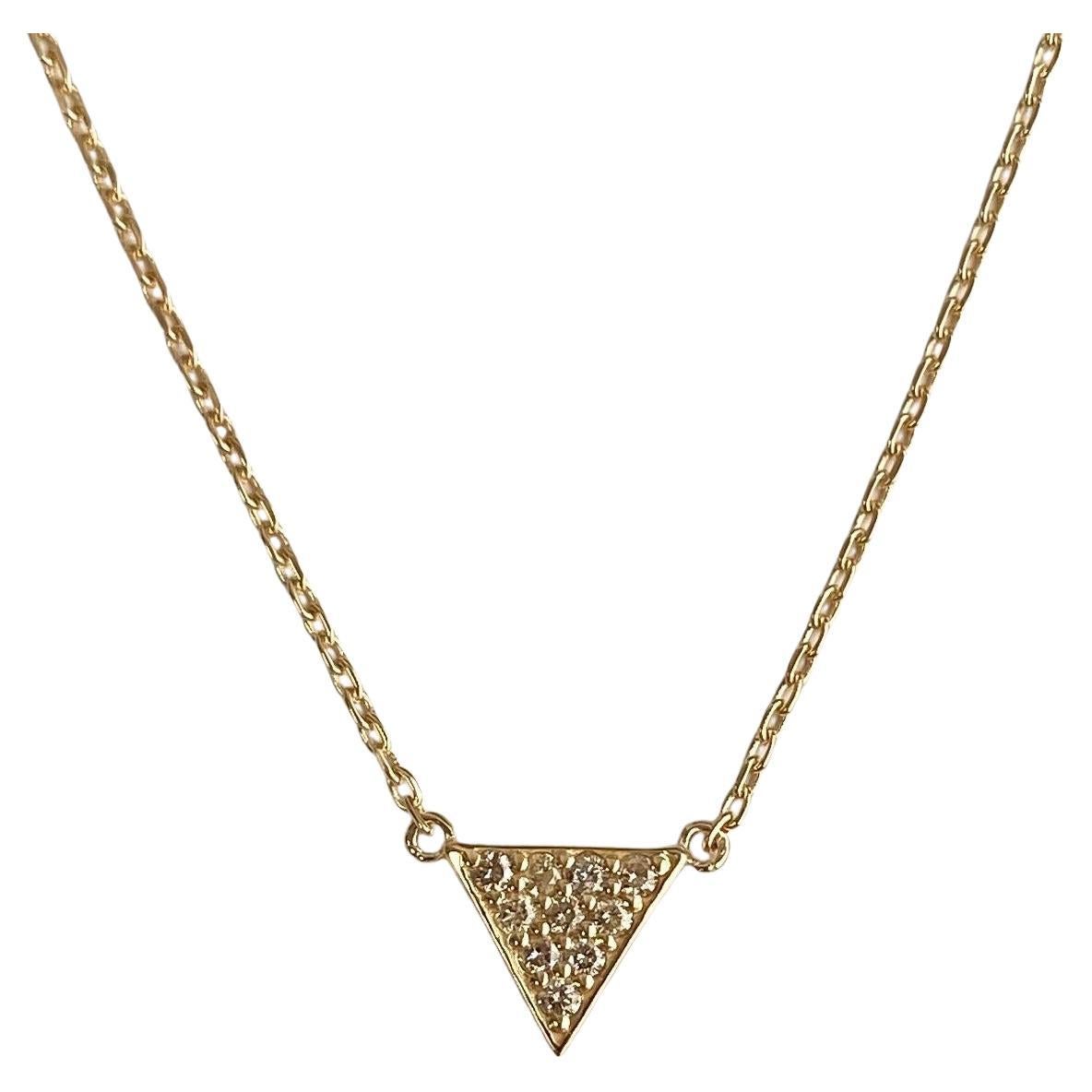 14k Yellow Gold Diamond Triangle Pendant For Sale