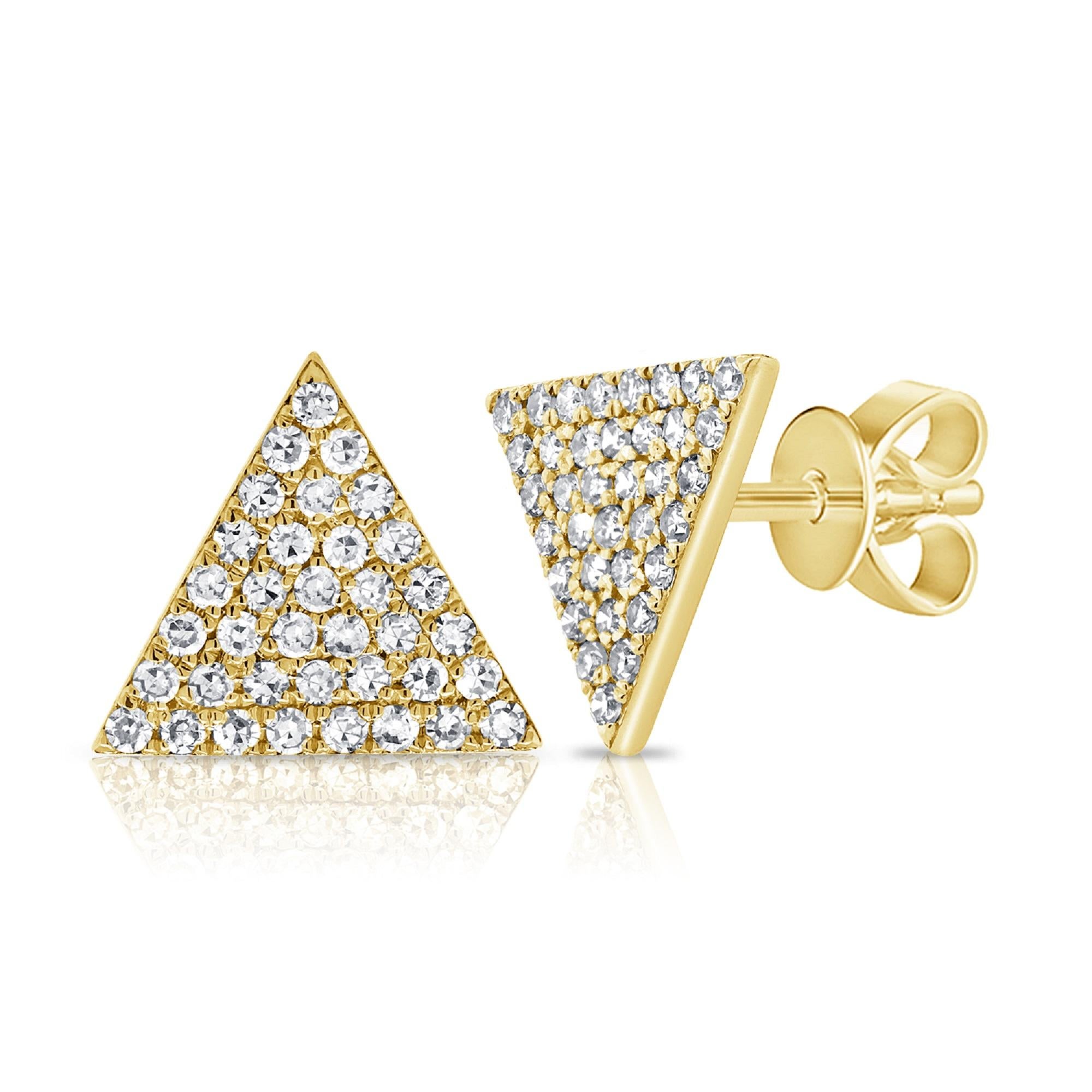Contemporary 14K Yellow Gold Diamond Triangle Stud Earrings For Sale
