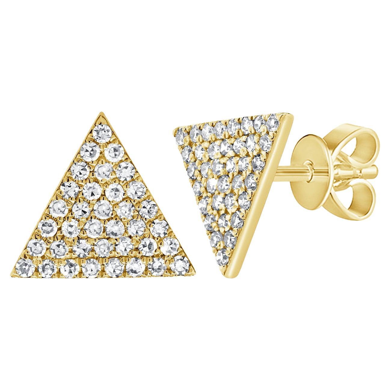14K Yellow Gold Diamond Triangle Stud Earrings For Sale