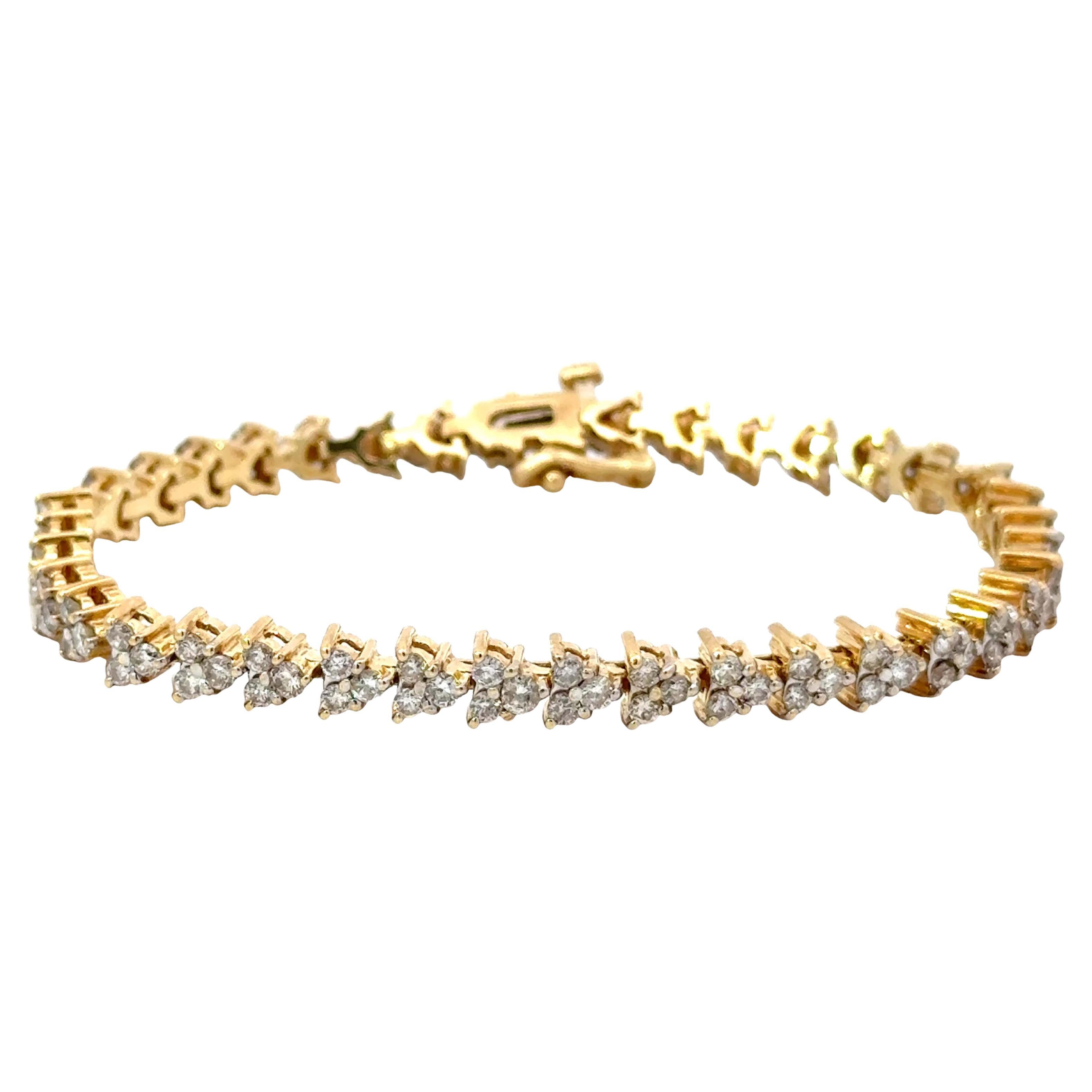 14k Yellow Gold Diamond Triangle Tennis Bracelet For Sale