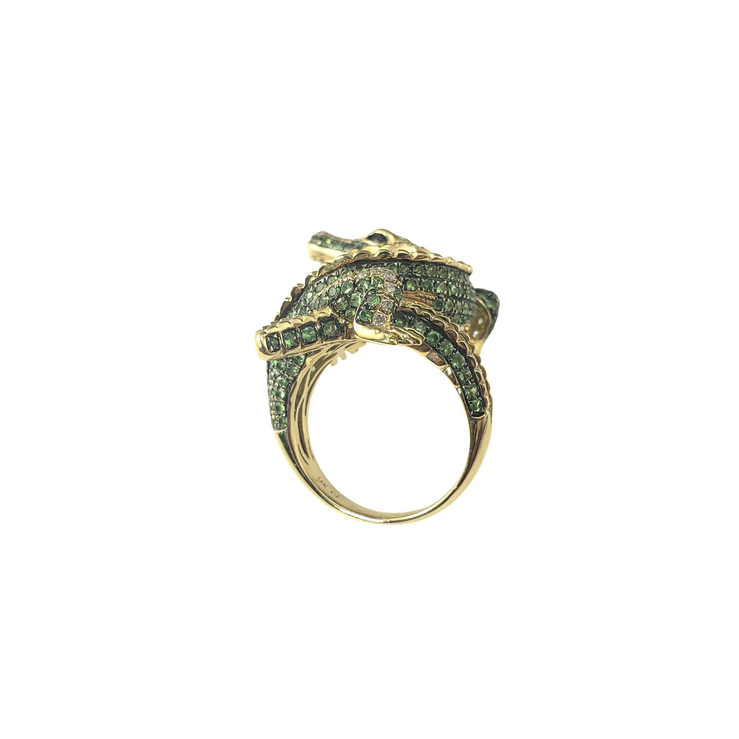 14K Yellow Gold Diamond & Tsavorite Alligator Ring Size 7 JAGi Certified #22648 Pour femmes en vente