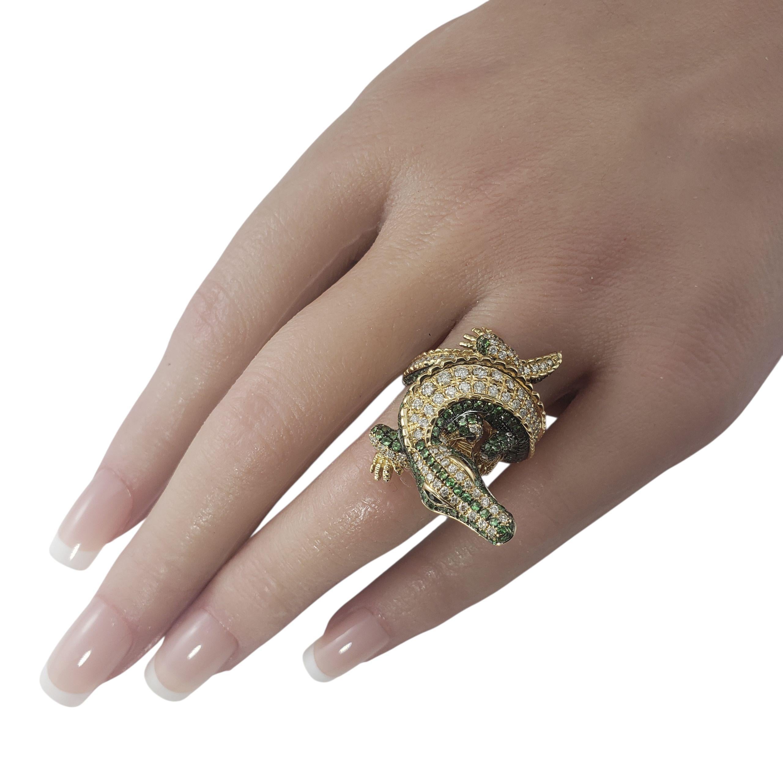 14K Yellow Gold Diamond & Tsavorite Alligator Ring Size 7 JAGi Certified #22648 en vente 3