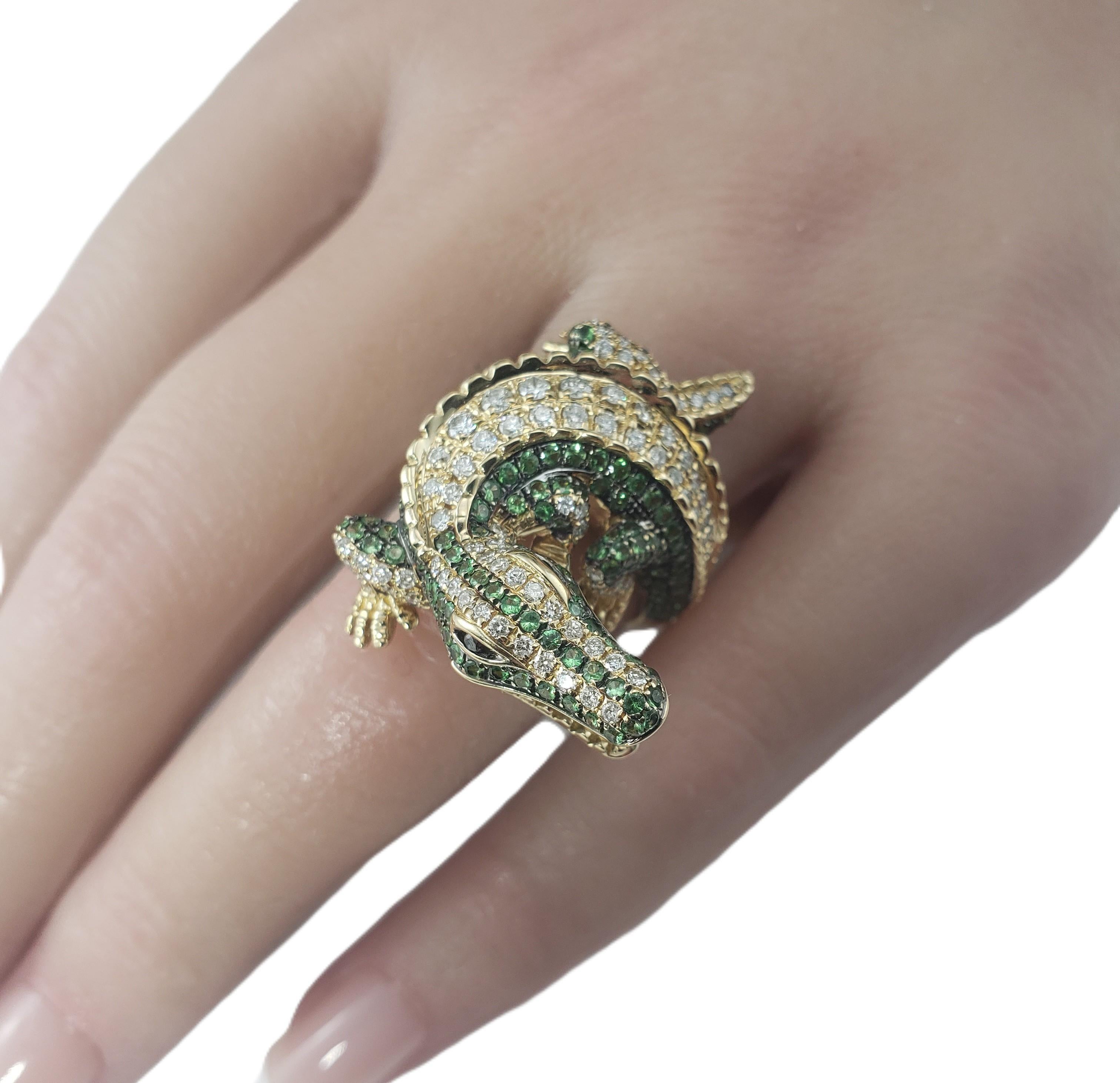 14K Yellow Gold Diamond & Tsavorite Alligator Ring Size 7 JAGi Certified #22648 en vente 4