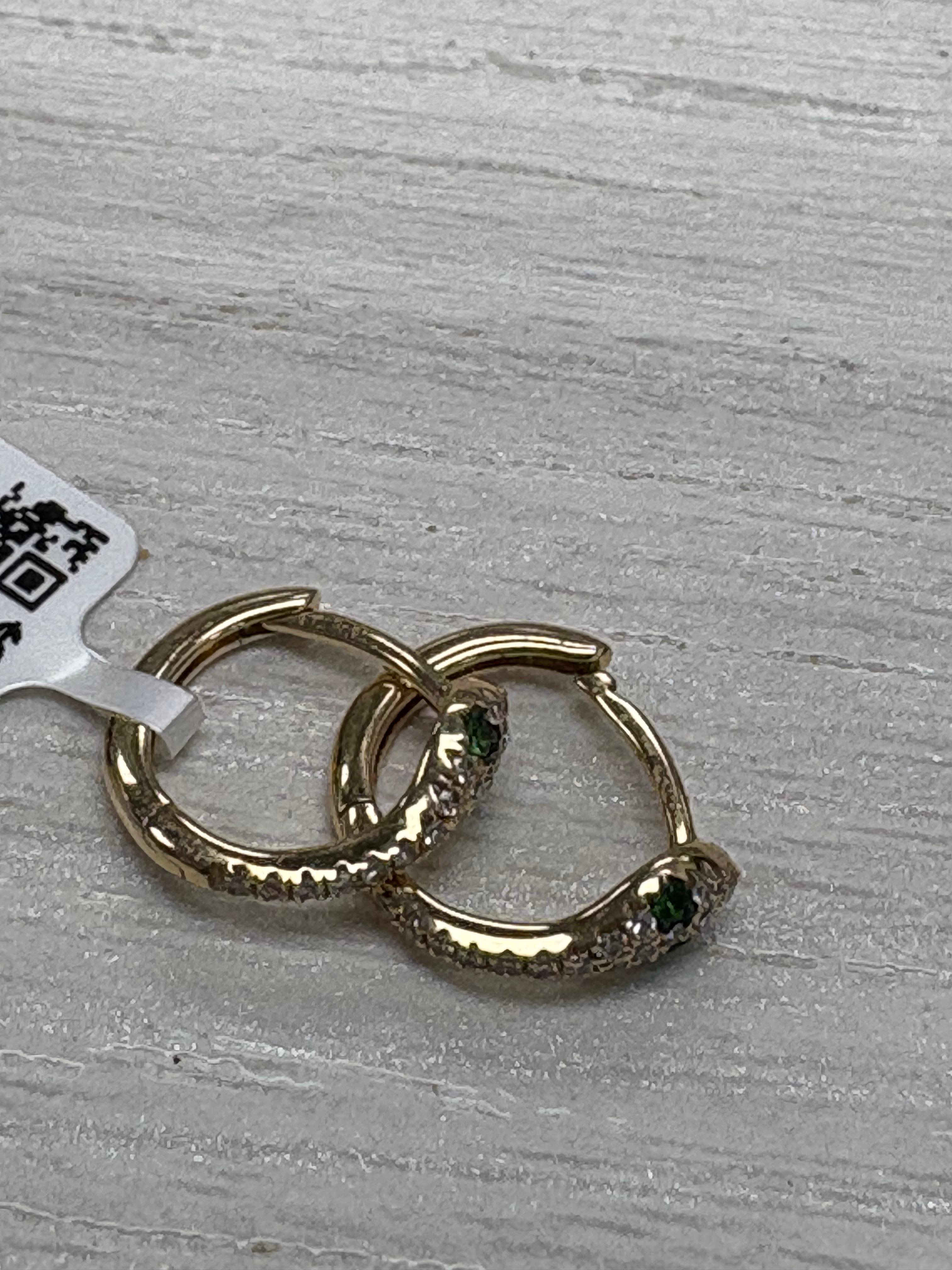 Donna Orecchino a serpente in oro giallo 14K con diamante e tsavorite NUOVO in vendita