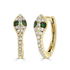 Orecchino a serpente in oro giallo 14K con diamante e tsavorite NUOVO