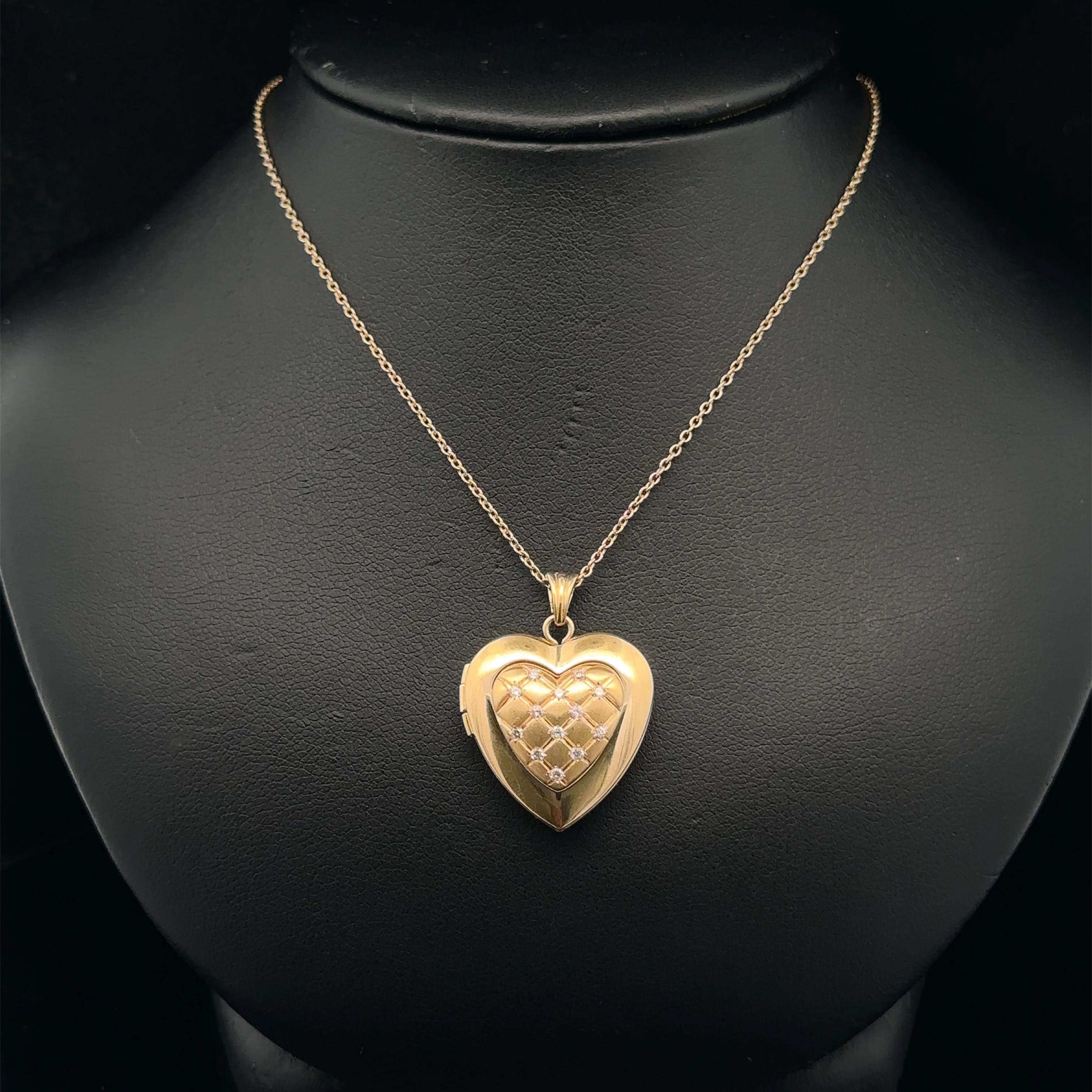 Pendentif en or jaune 14k avec pendentif en forme de coeur et diamants sur chaîne à maillons en câble de 18 pouces en vente 5