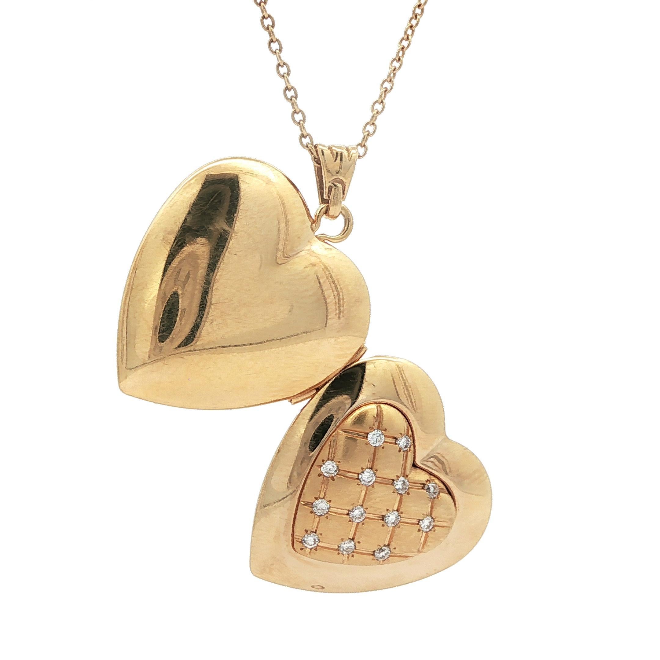 Pendentif en or jaune 14k avec pendentif en forme de coeur et diamants sur chaîne à maillons en câble de 18 pouces en vente 4