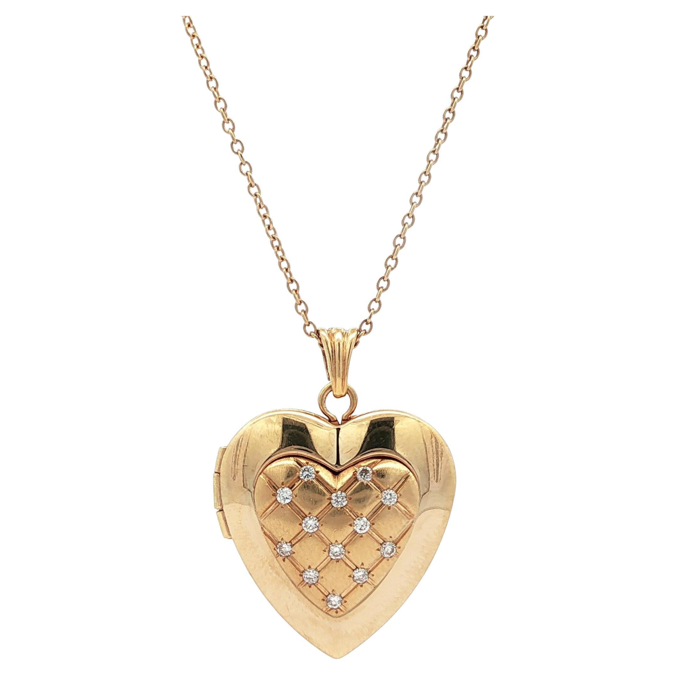 Pendentif en or jaune 14k avec pendentif en forme de coeur et diamants sur chaîne à maillons en câble de 18 pouces