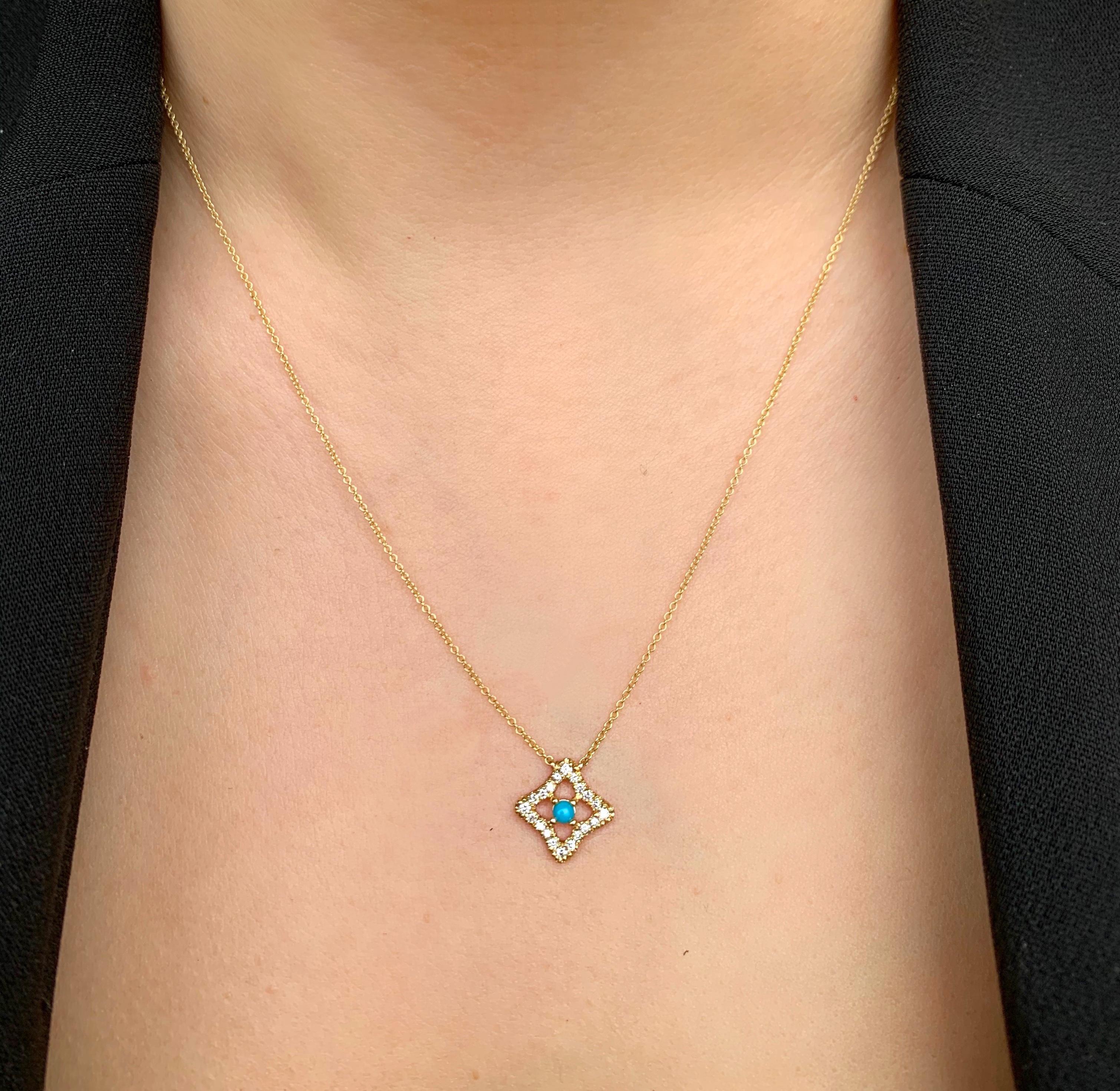 Modern 14K Yellow Gold Diamond & Turquoise Pendant Necklace For Sale