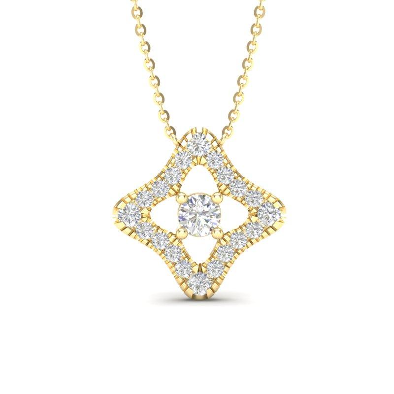14K Yellow Gold Diamond & Turquoise Pendant Necklace For Sale 1