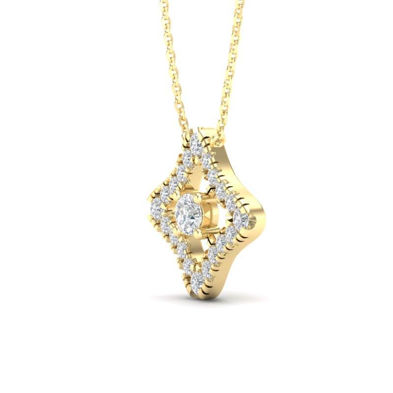 14K Yellow Gold Diamond & Turquoise Pendant Necklace For Sale 2
