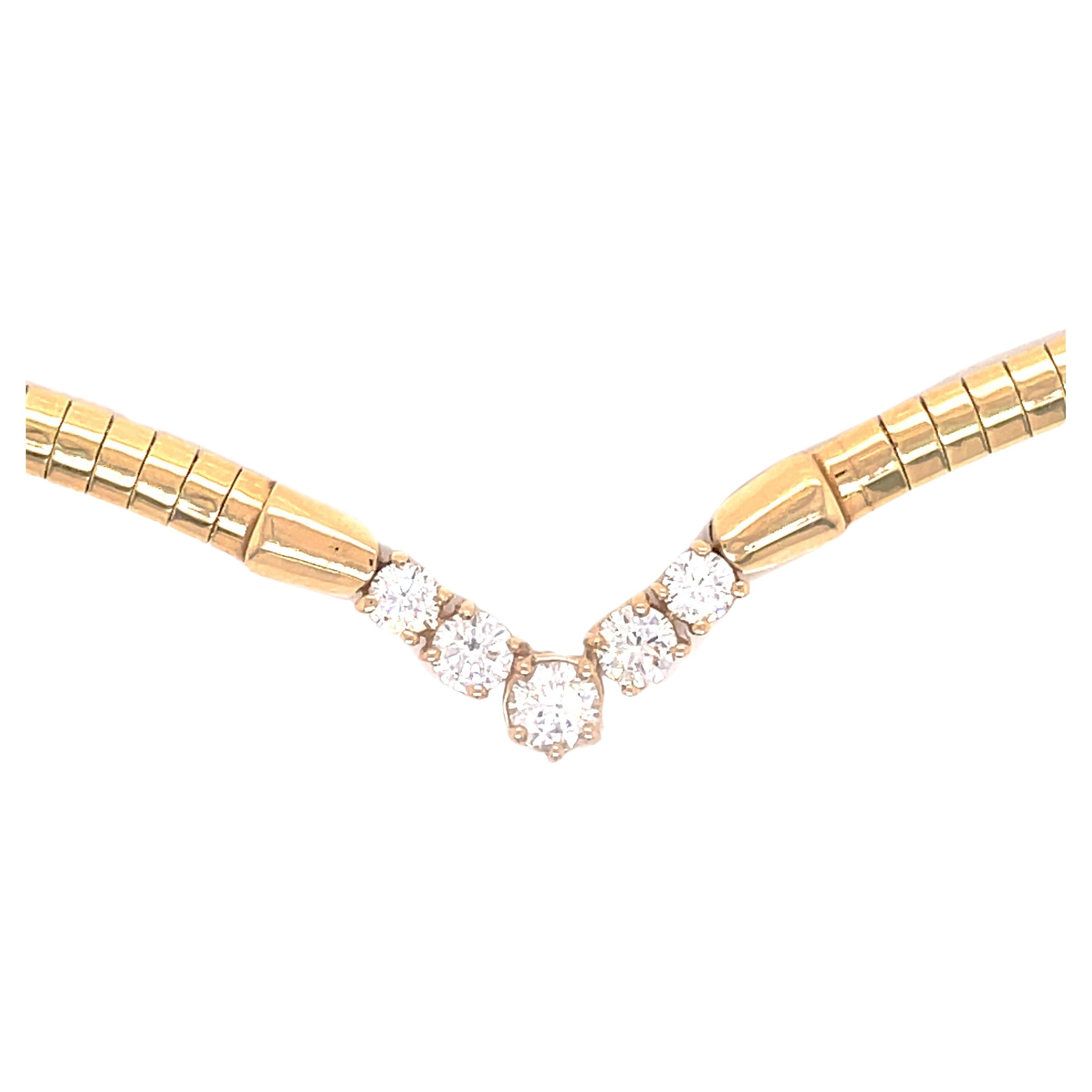 Contemporary 14K Yellow Gold Diamond 'V' Necklace