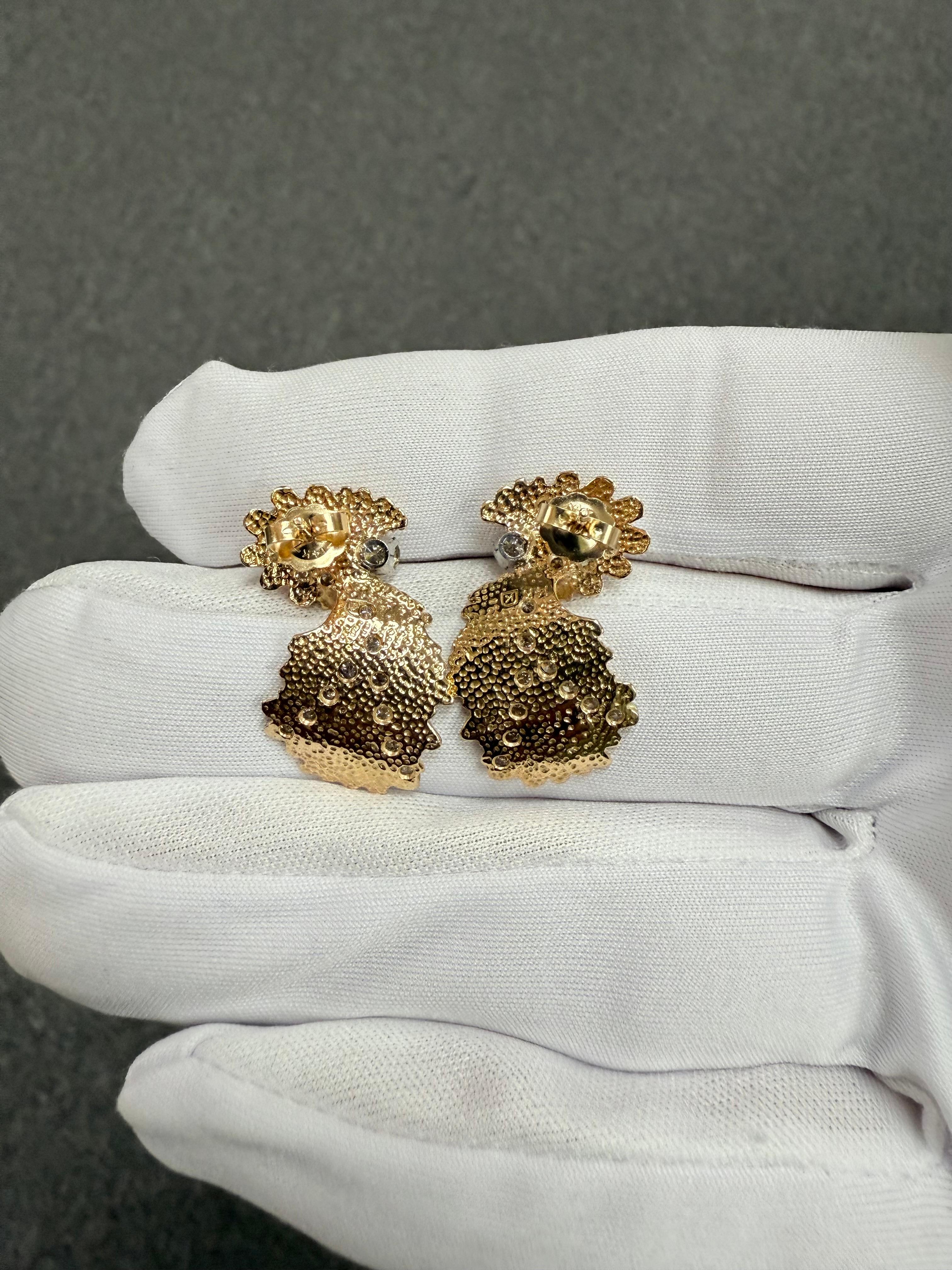 14k Yellow Gold Diamond Vintage Organic Style Drop Earring Circa 1960s For Sale 6