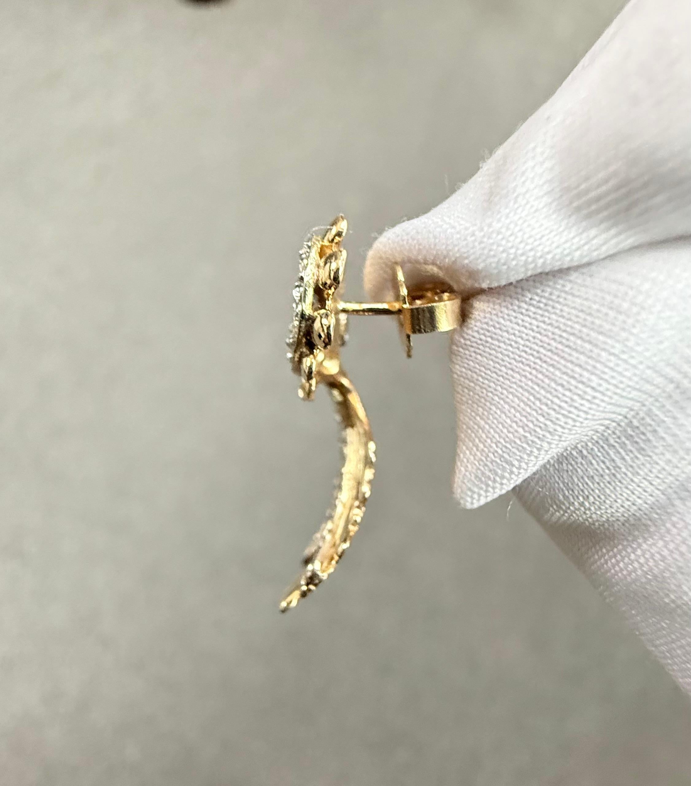 14k Yellow Gold Diamond Vintage Organic Style Drop Earring Circa 1960s For Sale 7