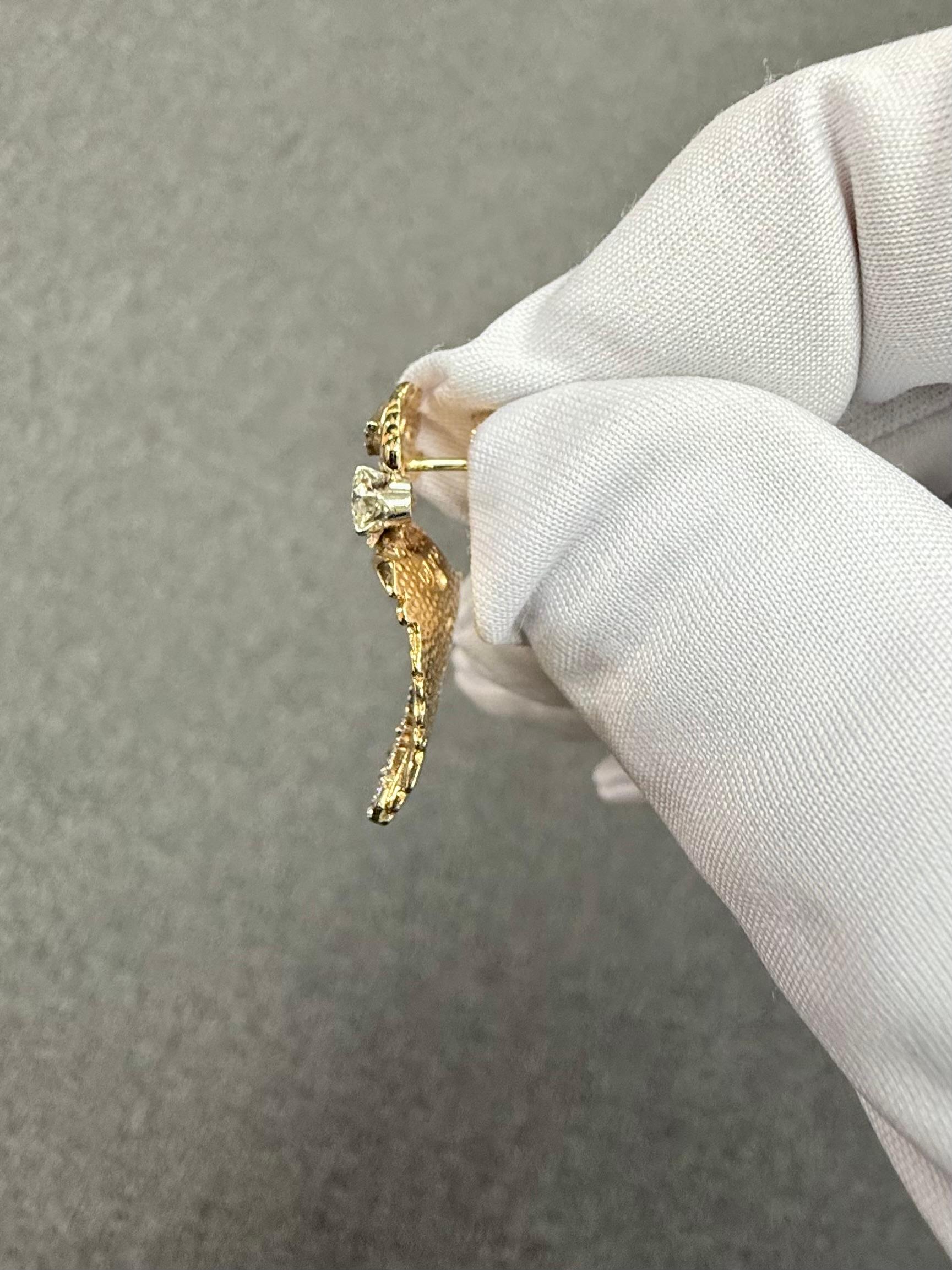 14k Yellow Gold Diamond Vintage Organic Style Drop Earring Circa 1960s For Sale 8