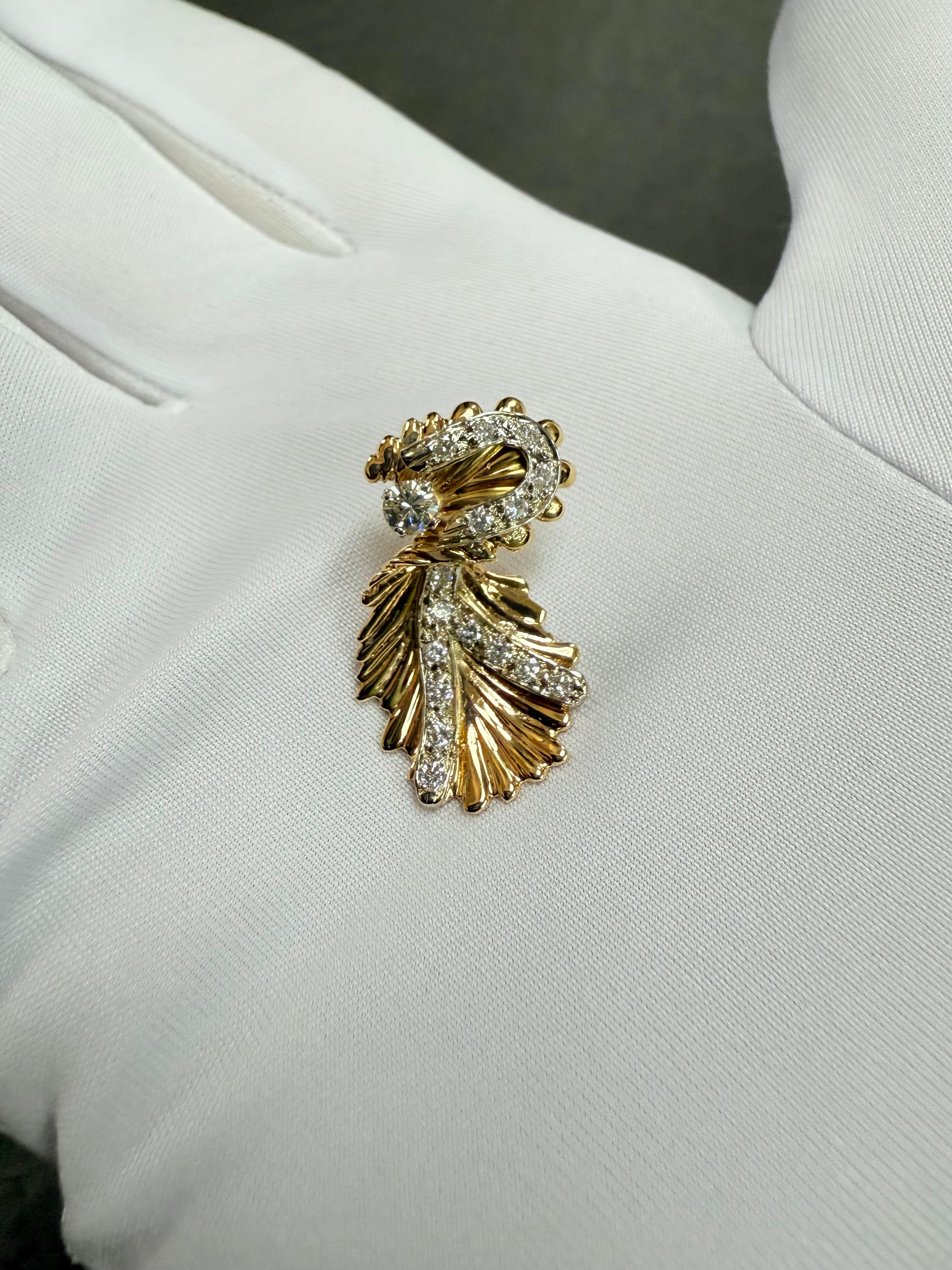 14k Yellow Gold Diamond Vintage Organic Style Drop Earring Circa 1960s For Sale 9