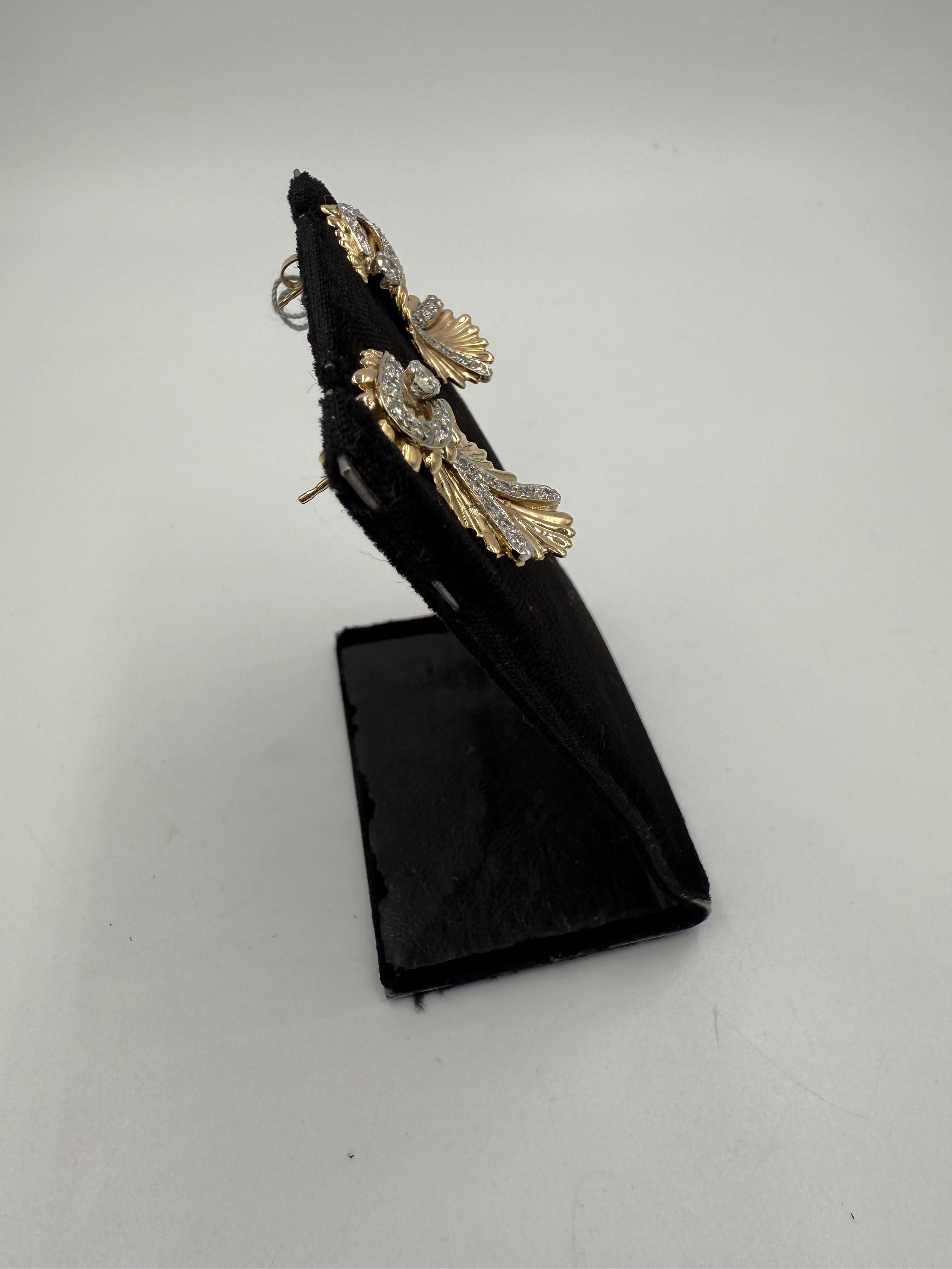 Women's or Men's 14k Yellow Gold Diamond Vintage Organic Style Drop Earring Circa 1960s For Sale