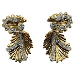 14k Gelbgold Diamant Vintage Organic Style Tropfenohrring CIRCA 1960s