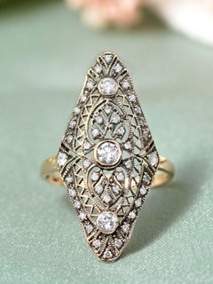 14K Yellow Gold Diamond Vintage Style Filigree Dinner Ring