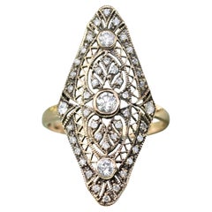 14K Yellow Gold Diamond Vintage Style Filigree Dinner Ring