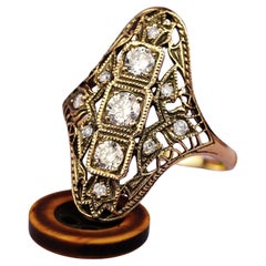 14K Yellow Gold Diamond Vintage Style Filigree Dinner Ring