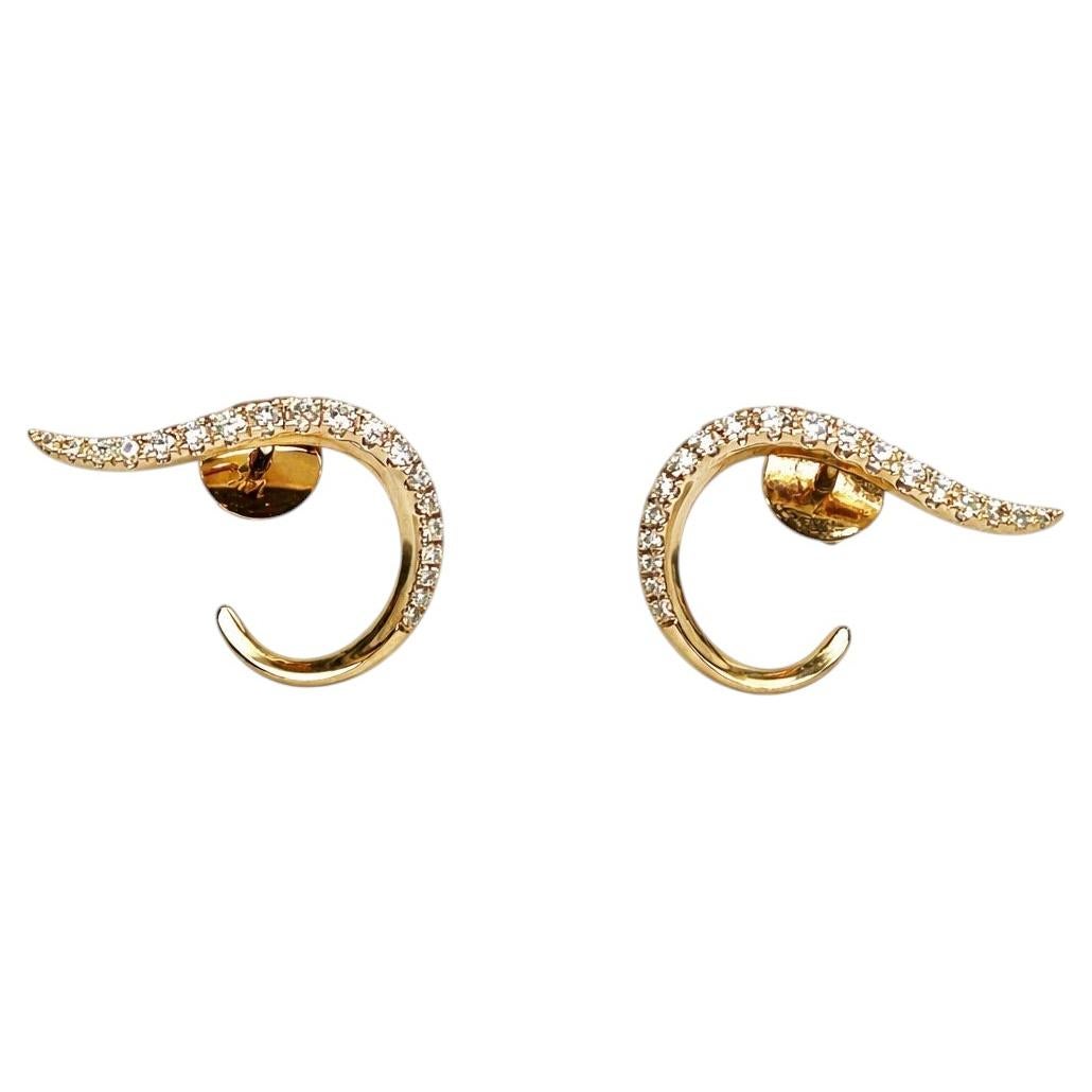 14K Yellow Gold Diamond Wave Earrings