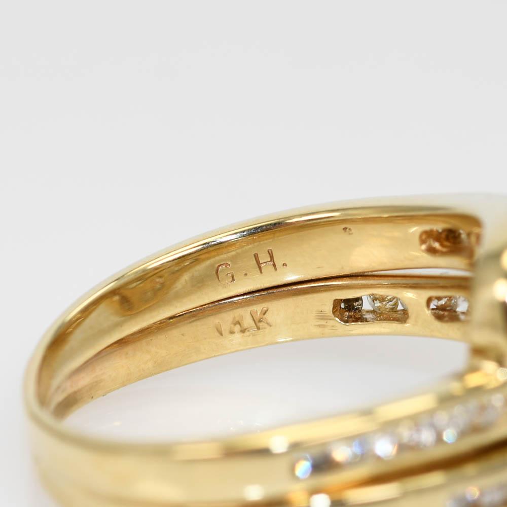 Bague de mariage en or jaune 14 carats avec diamants, 0,85 carat poids total Unisexe en vente