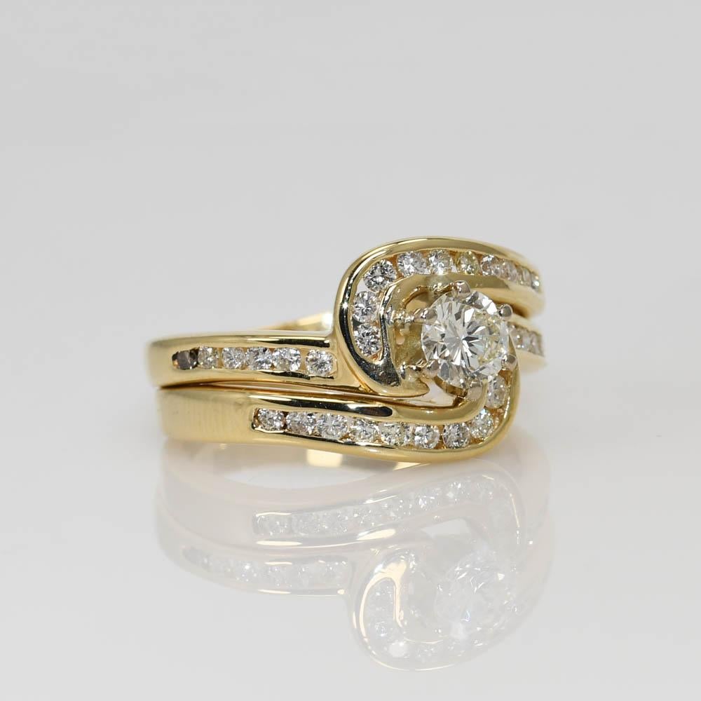 Bague de mariage en or jaune 14 carats avec diamants, 0,85 carat poids total en vente 1