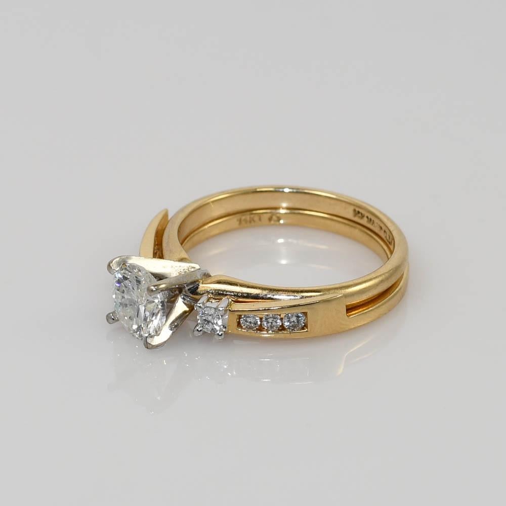 Women's 14K Yellow Gold Diamond Wedding Ring Set, 1.03ct center Diamond, G-H, i2 For Sale