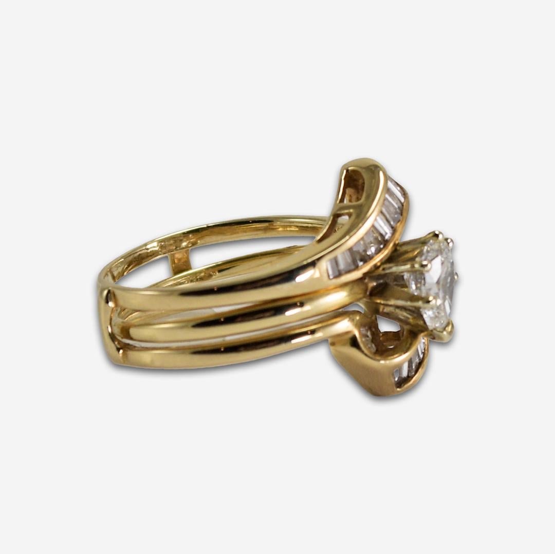 Pear Cut 14K Yellow Gold Diamond Wedding Ring Set 1.08 ct For Sale