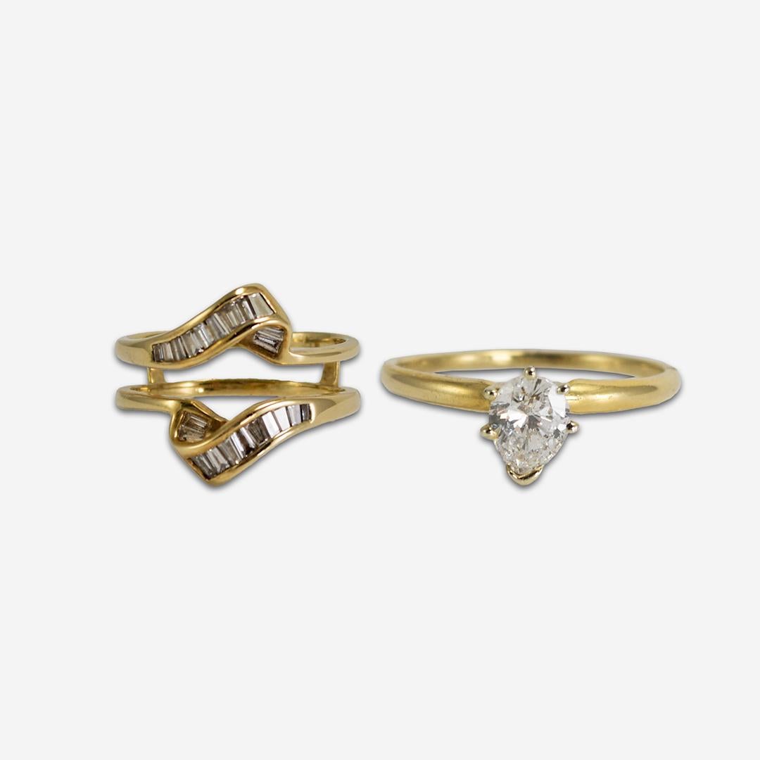 14K Yellow Gold Diamond Wedding Ring Set 1.08 ct For Sale 2