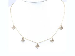 14K Yellow Gold Diamond Whimsical Pave Butterfly Station Charm Necklace
